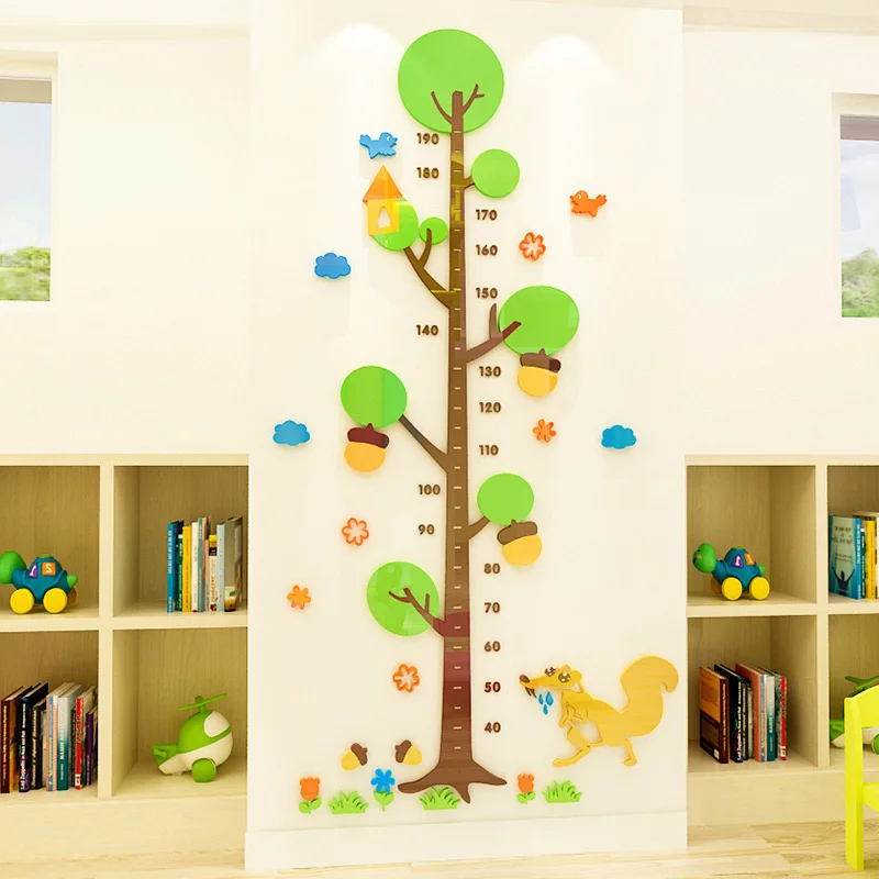 Дизайн дерево дети Ростомер наклейки на стену 3d акриловые стены высота измерительные наклейки