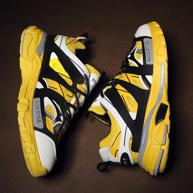 7 цветов, мужские модные кроссовки, мужская брендовая повседневная обувь с дышащей сеткой, красивая трендовая обувь, Мужская Удобная спортивная обувь для мальчиков - Цвет: Yellow-225