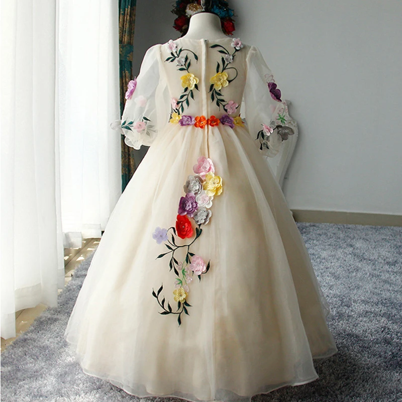 

BRWCF 2018 Floral Dresses for Girls Princess Dress Girls Costumes Girl Long Sleeve Dresses for Party and Wedding Free Shipping