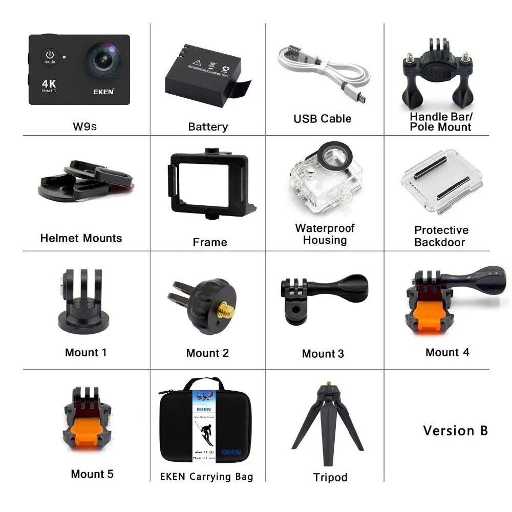 Оригинальный eken W9s Wi Fi Водонепроницаемый спортивные Камера с 1080 P 30fps видео 140