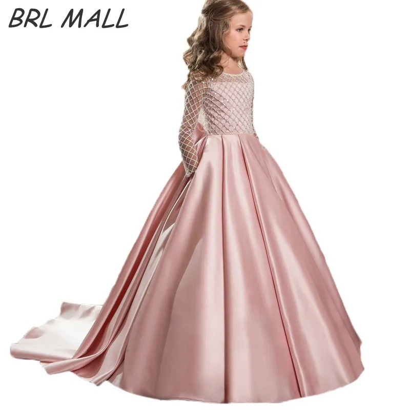 2018 Gorgeous Pink Flower Dresses Beaded Long Sleeves S 2018 Gorgeous Pink Flower Dresses Beaded Long Sleeves S Pageant Dress Kids Evening Gown Ball