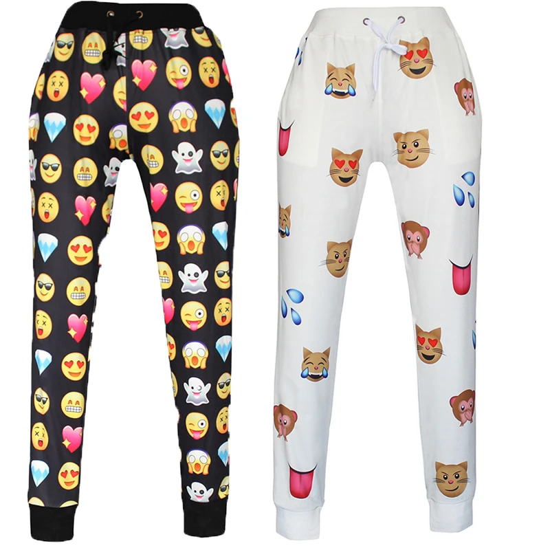 Buy 2015 Hot 3d Print White Black Emoji Joggers Pants Smile Face Pants Women