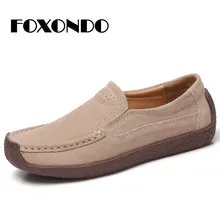 FOXONDO женские осенние туфли на плоской подошве из замши без шнуровки Лоферы женские балетки на плоской подошве обувь женские лодочки Туфли-оксфорды SZ526