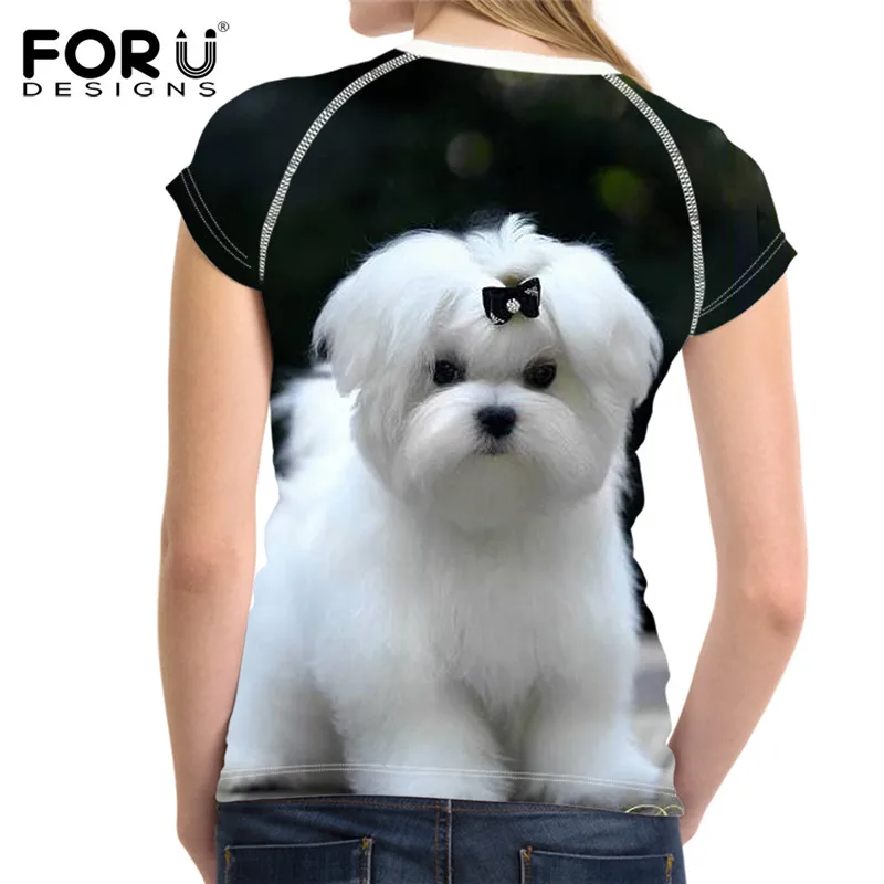 FORUDESIGNS Lovely 3D Maltese Dog Women Summer Short T Shirts Fashion Brand Fitness T-shirts Streatwear Harajuku Tees Clothes