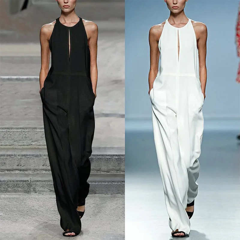 

Cotton Linen Jumpsuit Women Romper White Black Cold Shoulder Sleevelss Hollow Out Women's Jumpsuits 2019 Summer Autumn NEW