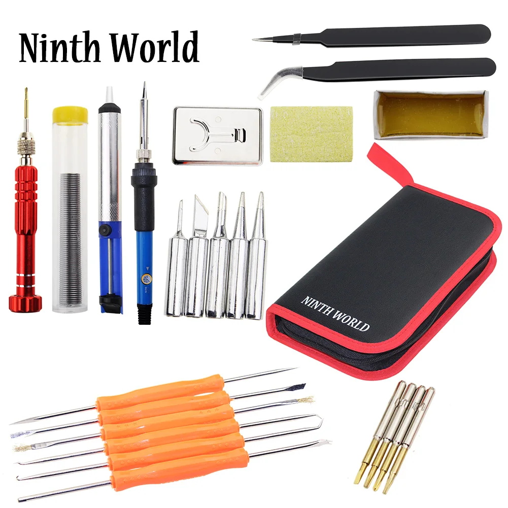 

21PCS 60W 220V/110V Electric Soldering Iron Set Temperature Adjustable Welding Repair Tool Tips With 5 Tips Solder Wire Tweezers