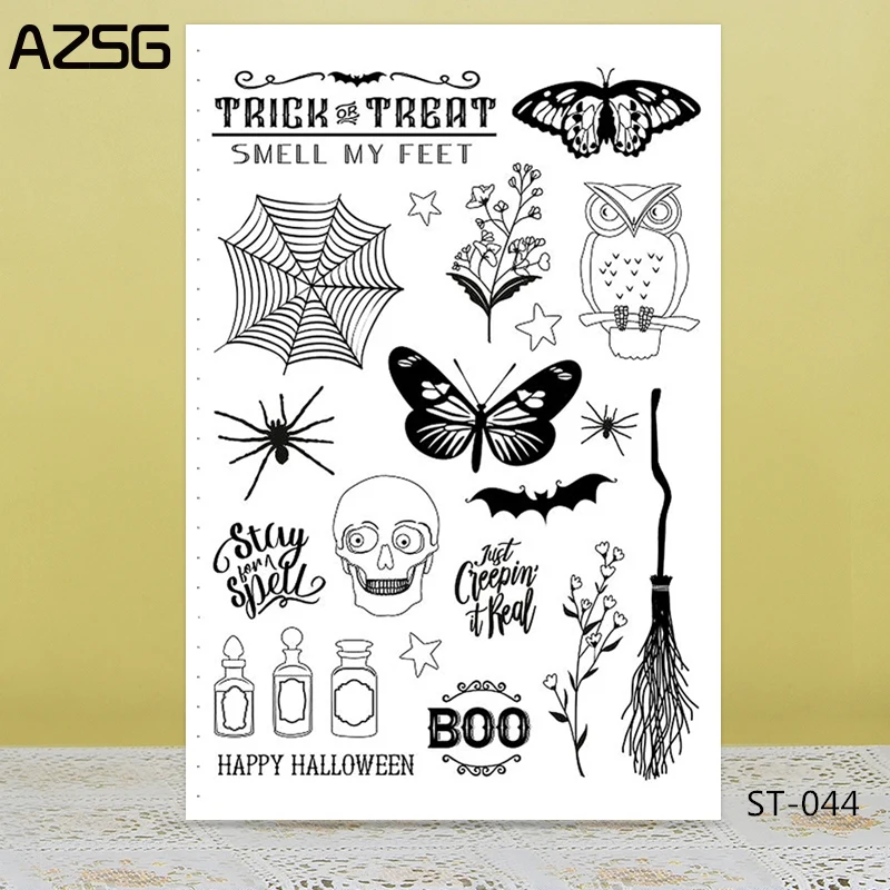 

AZSG Halloween Broom Skull Clear Stamps/Seals For DIY Scrapbooking/Card Making/Album Decorative Silicone Stamp Crafts