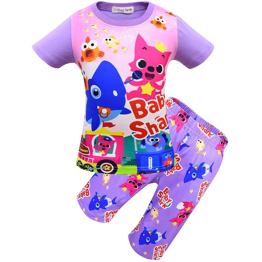 

New Europe and American Shark baby Girls pajamas 2019 Summer Half-pants home children clothing set two-piece girl nightclothes