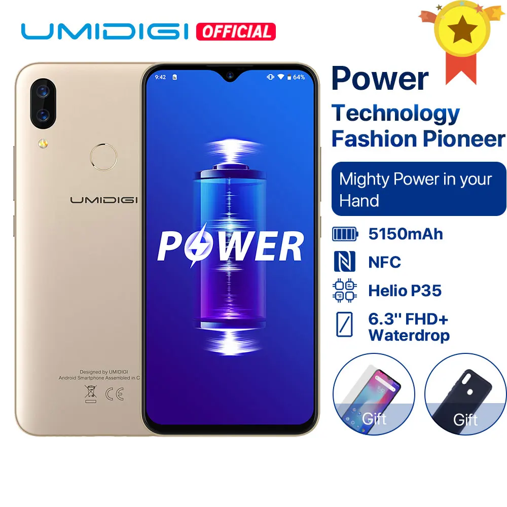 UMIDIGI Power смартфон с 6 3 дюймовым дисплеем восьмиядерным процессором Helio P35 ОЗУ 4 Гб ПЗУ 64 ГБ 16 МП|Смартфоны| |