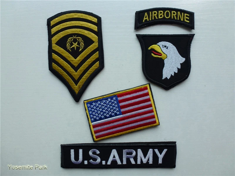 

5pc/lot ww2 US 101ST AIRBORNE U.S. ARMY patches hook&loop US Flag Patches Morale Tactical insignia military armband wholesale