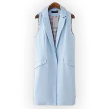 Women Long Vest Coat 2016 New Fashion European Elegant Office Suits Casual Sleeveless Jacket Female Waistcoat Colete Feminino