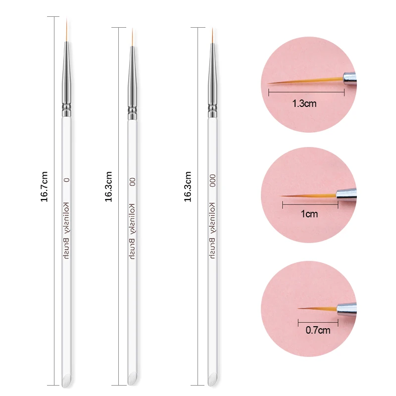 3Pcs/Set Crystal Fine Liner Brush Nail Art Striping Brushes Thin Line Nail Brush Detail Painting Pen Gel Nail Painting Tools 5