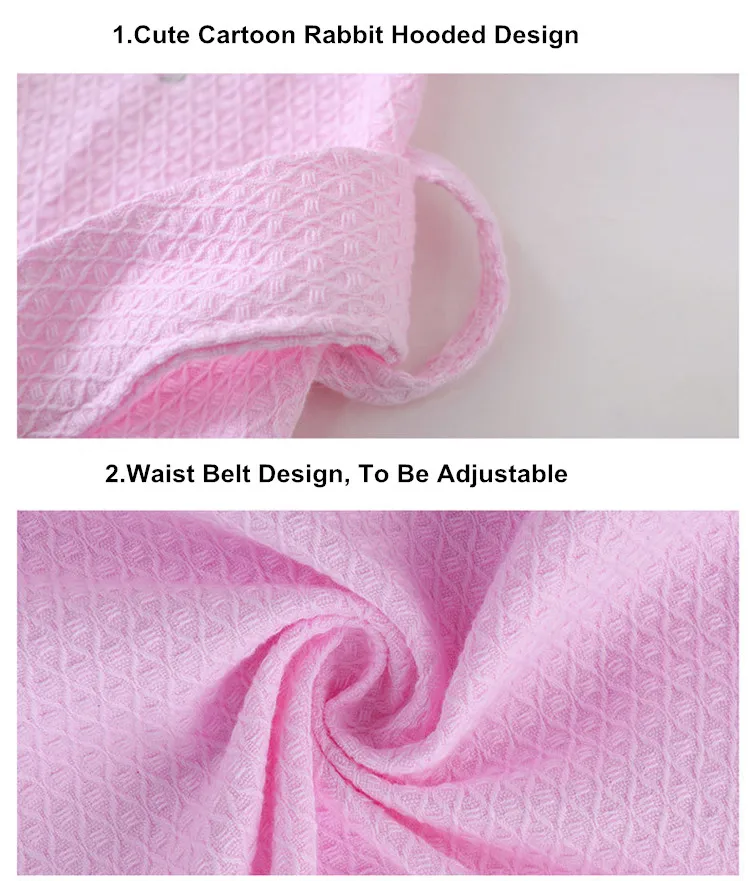 Boys Girls Bathrobe Waffle Robes Children's Bathrobes Kids Hooded White Blue Pink Sleepwear  Robes Lovely Rabbit Pajamas 12