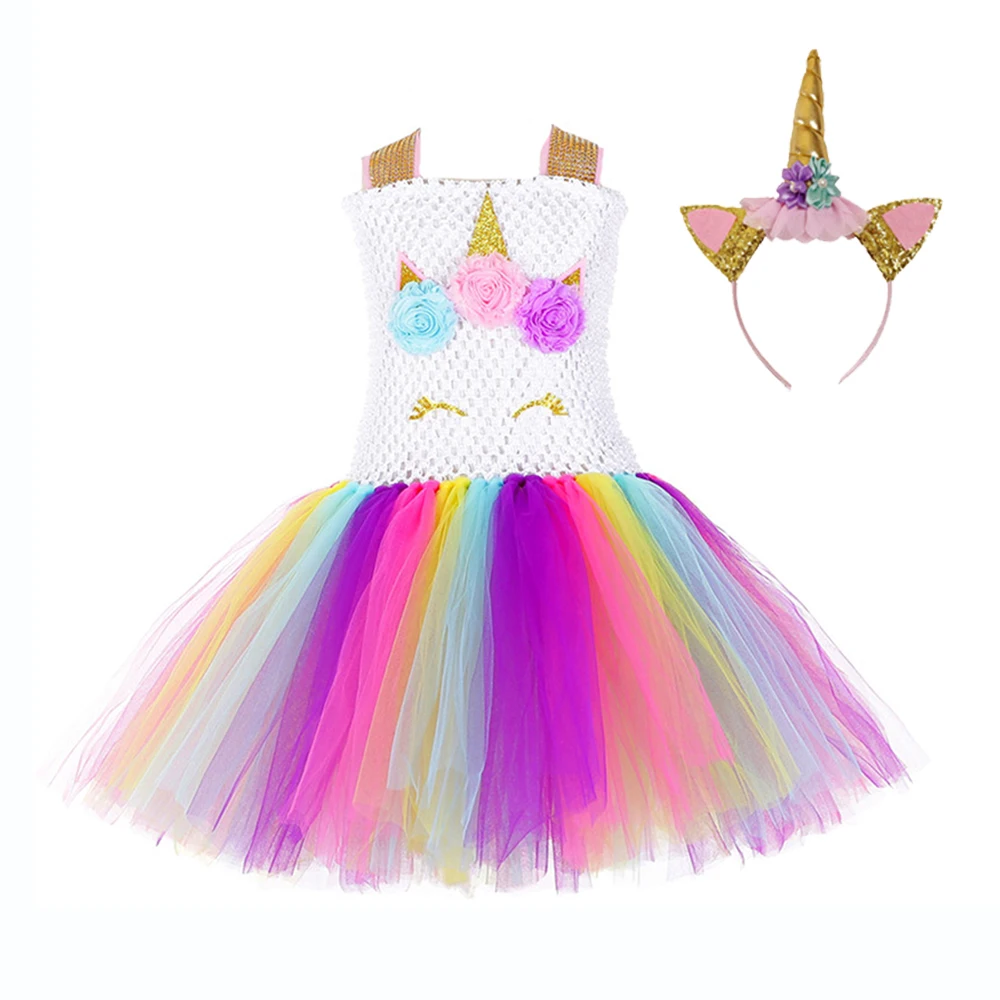 

Little Girls Pony Party Unicorn Tutu Dress Unicorn Girls Clothes Sleeveless Knee Length Pony Pattern Flower Girls Dresses Age 10