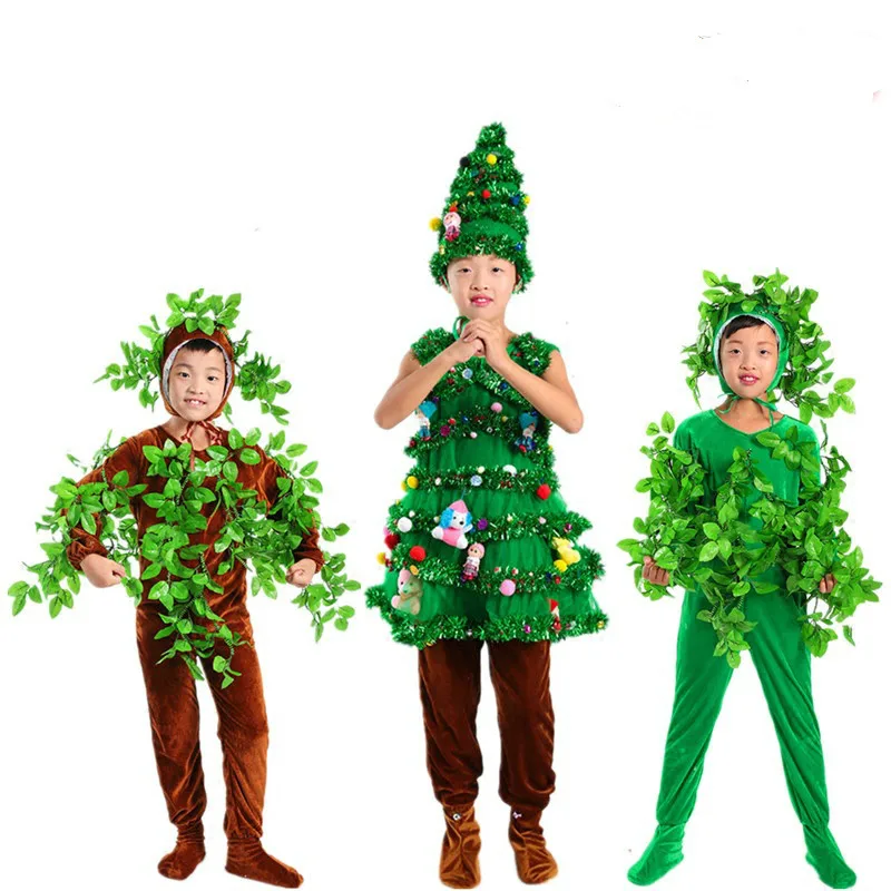 Crianças árvore de natal trajes cosplay verde árvores