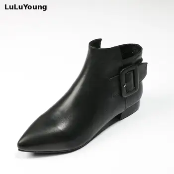 

Women's Pointed Toe Ankle Boot Puppy Heel Buckle Closed Toe Bootie - Low Heel Casual Comfortable Walking Boot