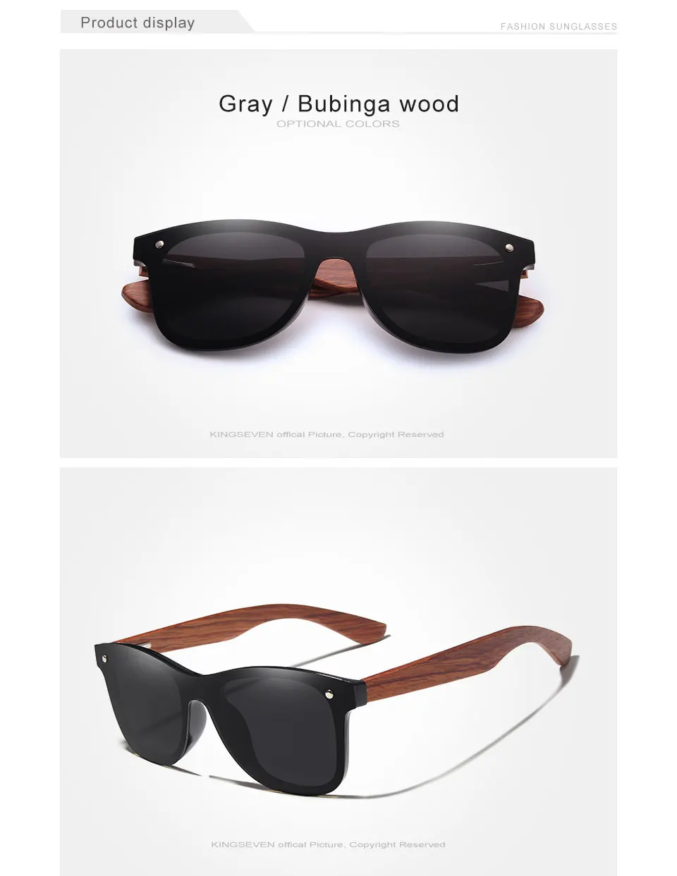 KINGSEVEN Gray Polarized Lens New Zebra Wood Sunglasses Women Men Luxury Brand Vintage Wooden Sun Glasses Retro Eyewear 5504X1