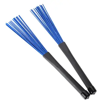 

New 1 Pair Retractable Black Handles Jazz Drum Brushes Sticks Blue Nylon 32cm