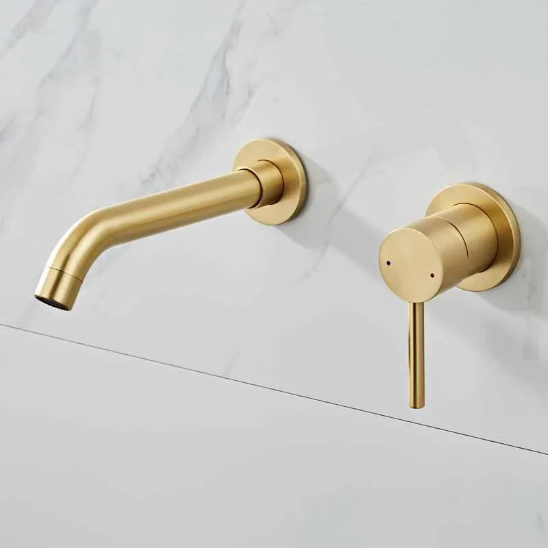 Basin Faucets Wall Mounted Brushed Golden Single Handle In-Wall Bathroom Sink Faucet 2 Holes Hot & Cold mixer Tap Torneira |