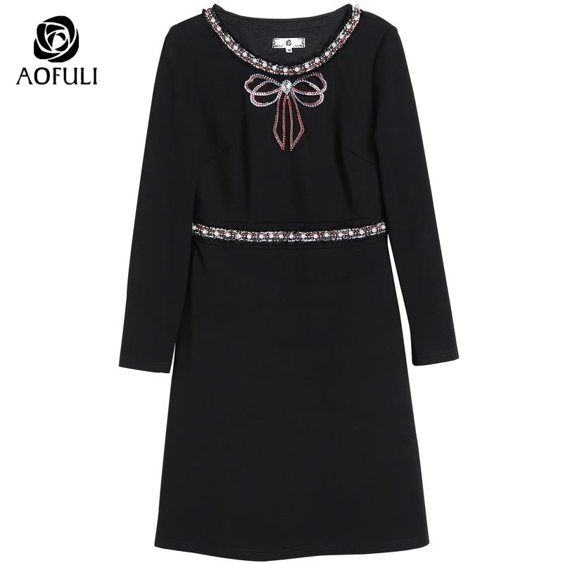 L/XL/3XL/4XL облегающее платье с бантом и длинным рукавом для зимы женские платья