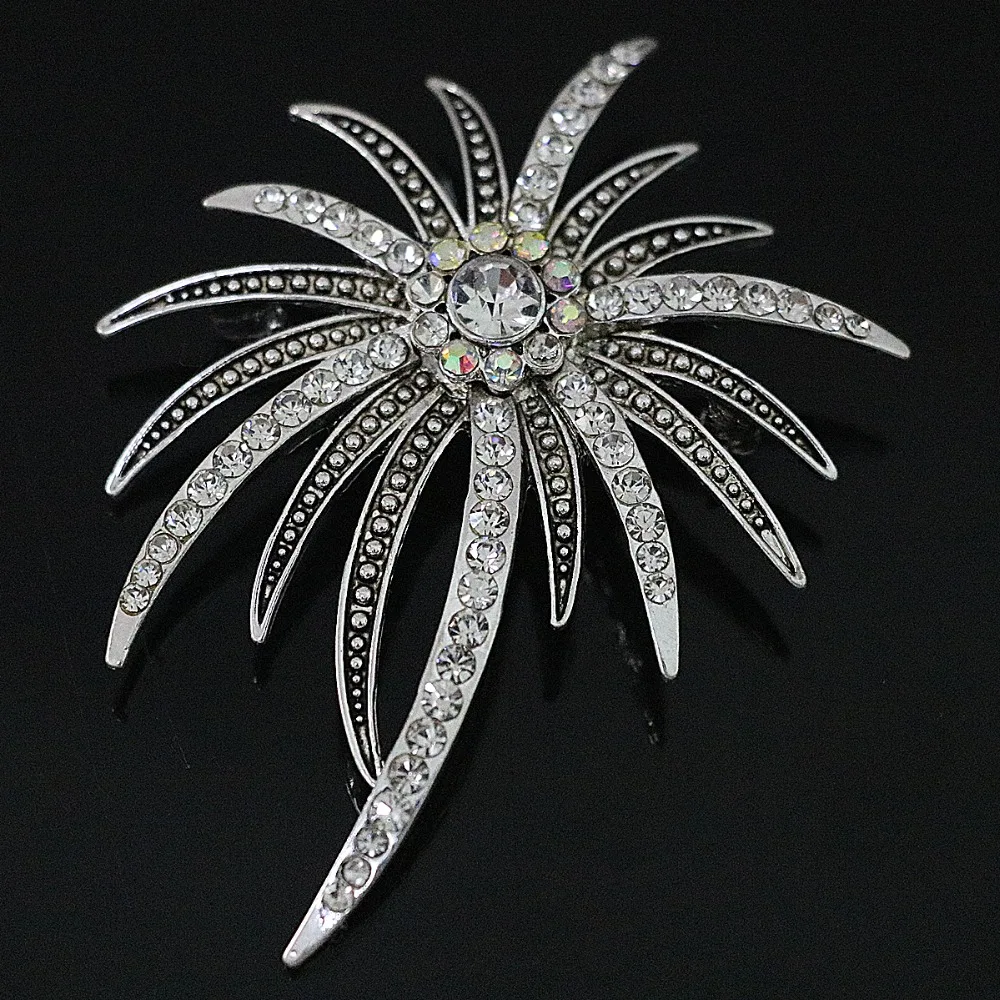 New Coconut tree rhinestone crystal brooch woman wholesale retail party gift silver plated jewelry B1207