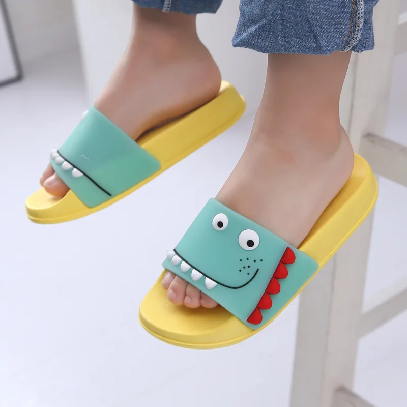 

Summer Children PVC Slippers Unisex Soft Cartoon Dinosaur Kids Slippers Animal Prints Flip Flop Kids Non-slip Bathroom Shoes