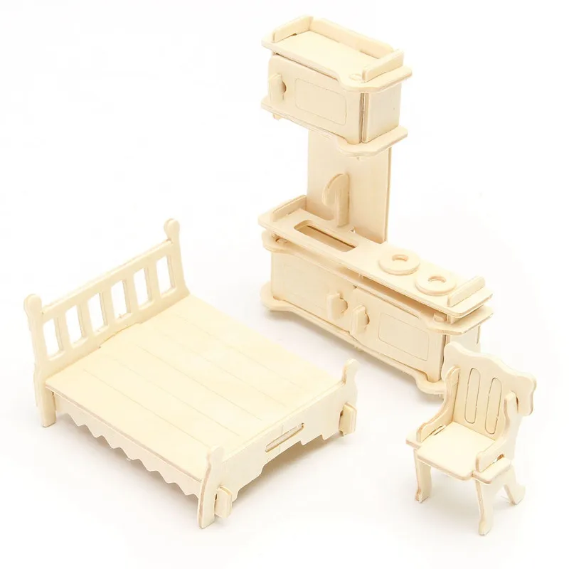 Мини-34 шт./компл. из серии Сделай Сам образования кукольная мебель 3D дереву головоломки модель комплект игрушки ручной работы для детей Handworked подарок