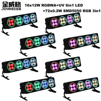 

Free Shipping 8pcs/lot 16x12W RGBWA UV 6in1 Led Par Light +72x0.2W SMD 5050 RGB Indoor LED Par Can DMX Business Light for DJ