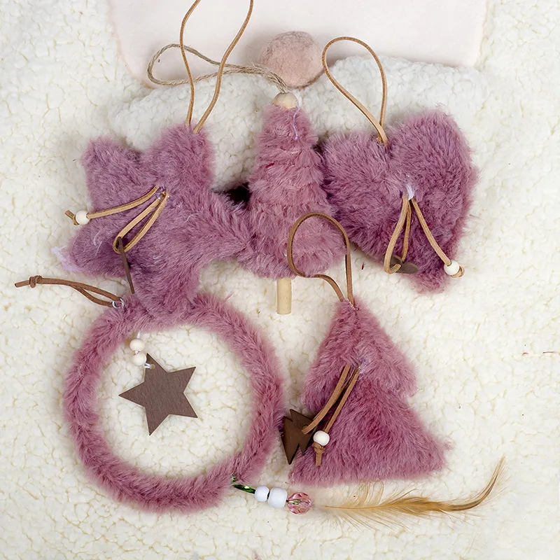 5 шт. Navidad, плюшевые подвесные украшения, рождественские украшения для дома, подвески на год, детские подарки Noel, поделки своими руками - Цвет: dark pink pendant