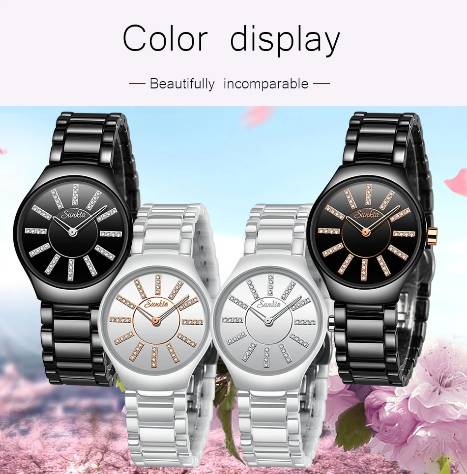 SUNKTA список Кварцевые Керамические модные часы тренд женские часы Топ люксовый бренд женские часы с бриллиантами Relogio Feminino+ коробка