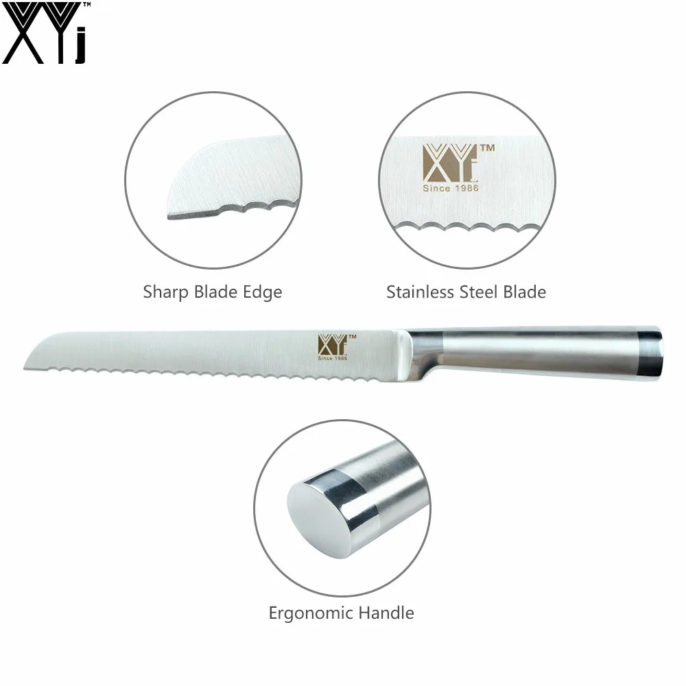 XYJ Brand Stainless Steel Bread Knife Top Quality Kitchen Knife Serrated Design Cutter For Cutting Bread Cheese Cake Hot Selling