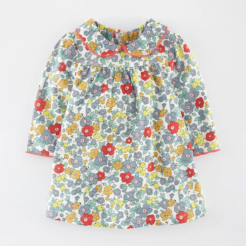 

Little maven 2-7Years Baby Kids Girls Dress For 2018 Autumn New Children's Kids Girl's Long Sleeve Floral Print Beautiful Dress