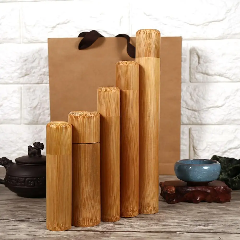 

1 Pcs Bamboo Tube Tea Box Airtight Small Container Spices Storage Jar with Lid DTT88