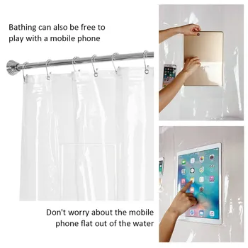 

Newly Phone Tablet Holder Shower Curtain Liner with Pockets Eco-friendly EVA Quick-dry Clear Curtain XSD88