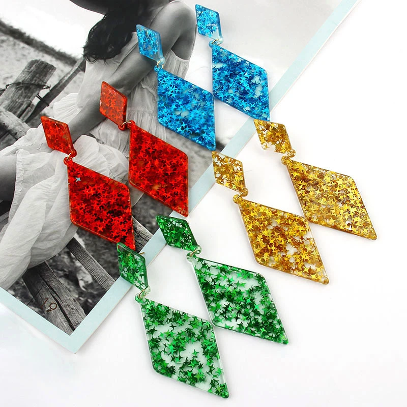 

Simple Geometric Acrylic Earrings Colorful Sequin Love Korean Women Glitter Drop Earrings Sweet Statement Female Jewelry