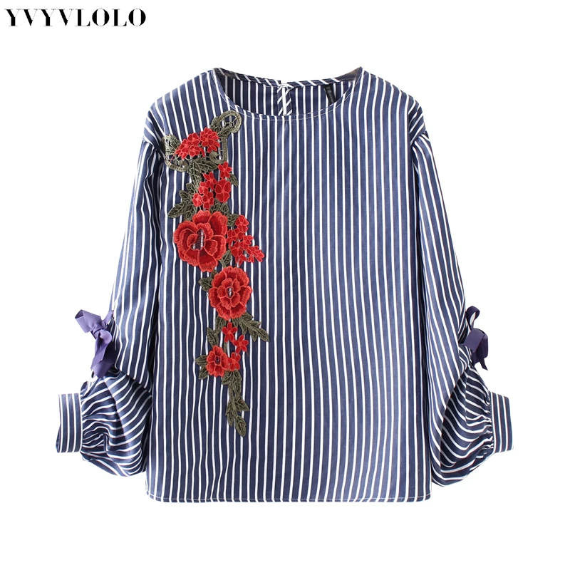 

YVYVLOLO Women Lantern sleeve embroidery flower shirt tops and blouses ruffles shirts 2018 Summer Cute Blouse ladies casual top