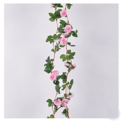 2,2 м розы плюща шелк искусственный цветы 22 розы с зелеными листьями DIY украшения для свадьбы сада дома гирлянда цветок лоза - Цвет: Розовый
