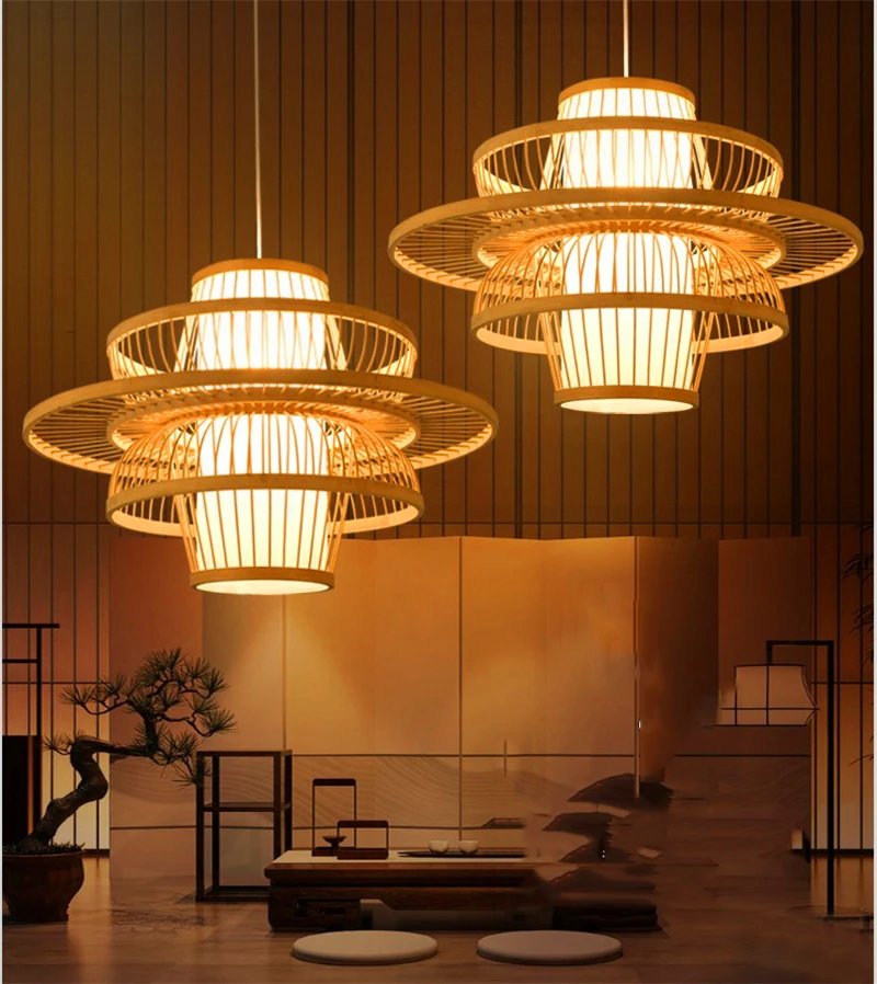 Китайский бамбуковый светодиодный светильник для сада, ресторана, светодиодный подвесной светильник для отеля, фермы, чайный домик, фонарь, татами, Бамбуковая Подвесная лампа