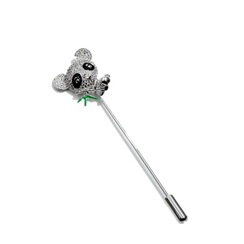 

New Cute Panda Brooches for Girls Zircon Enamel Bamboo Leaves Stick Brooch Hijab Pins Jewelry Hats Scarf Accessories Daily Gift