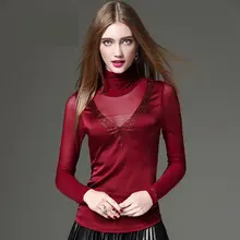 Новинка года; сезон осень-зима; Женская мода; тонкая Лоскутная водолазка с длинными рукавами; Черная майка; женская плотная футболка с бисером; футболки