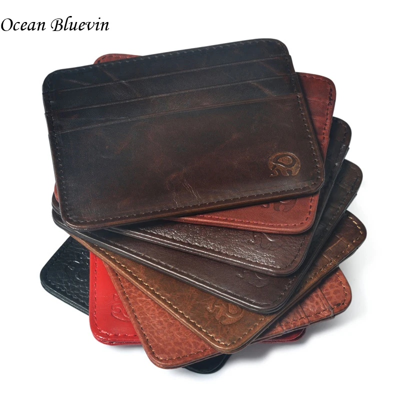 

New 6 Bits 1 Money Bit Genuine Cowhide Leather Vntage ID Holders Package Bright Solid Colors Credit Card Holder Cover Wallet