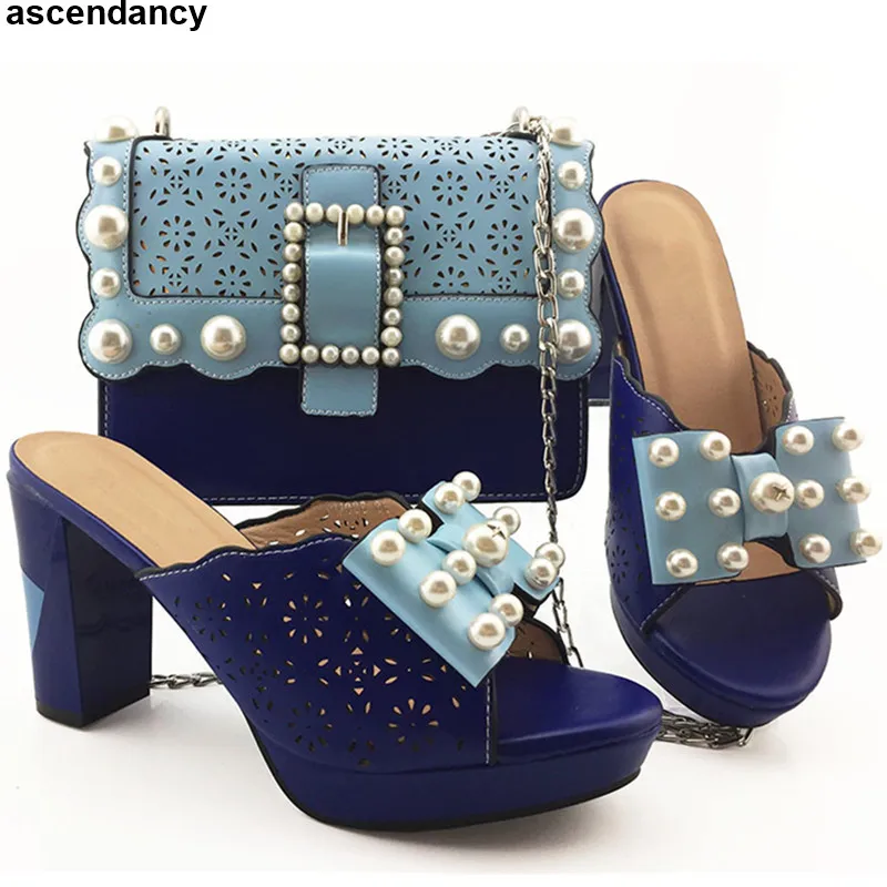 

Fashion Shoe and Matching Bag for Nigeria Party African Shoes and Bags Matching Set Decorated with Rhinestone Luxury Women Shoe
