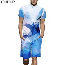 YOUTHUP 2019 3D комбинезон с принтом Для мужчин Slim Fit рубашки геометрический принт Повседневная Летняя мужская рубашка Прохладный моды Streetwears