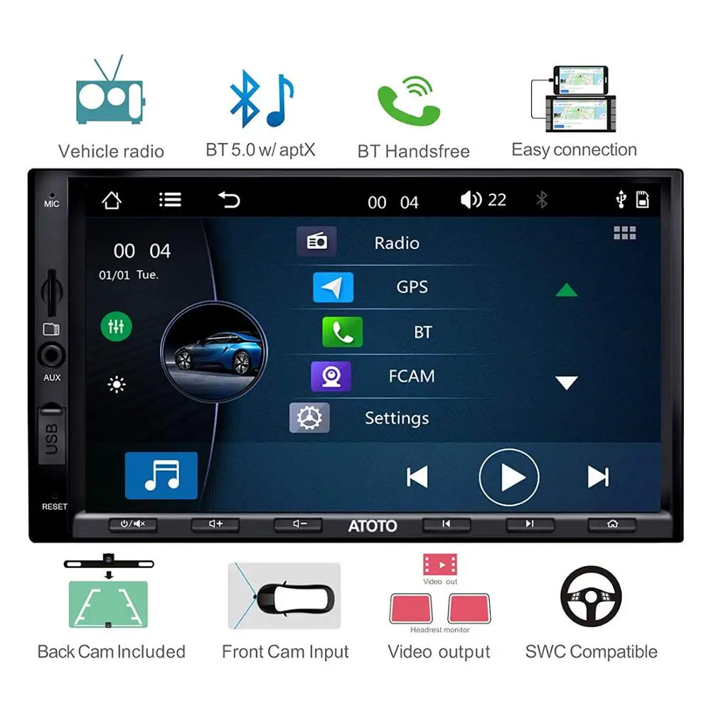 Автомобильный GPS-плеер ATOTO W3 Double Din / Bluetooth 5.0 с aptX / W3272 / телефонной связью Android / мультимедийное радио Indash / USB