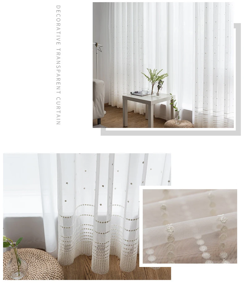 YCENTRE полувышитый белый мелкий горошек современный и простой вуаль обработка окна тюль отвесный занавес для гостиной/кухни/спальни
