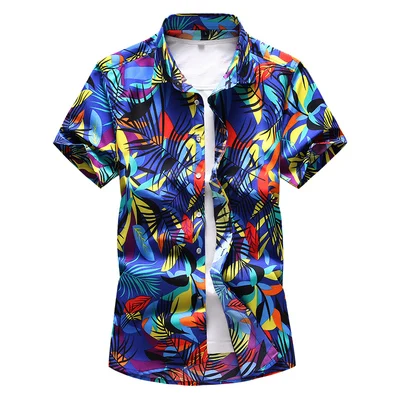 M-7XL, новинка, летняя модная мужская рубашка, приталенная, короткий рукав, цветочный рисунок, Мужская одежда, тренд размера плюс, мужские повседневные рубашки с цветочным принтом - Цвет: 8012 Blue