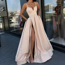 Plus size evening dress with high slit prom Royal blue satin spaghetti straps sweetheart sexy Vestidos de Fiesta de Noche abIe