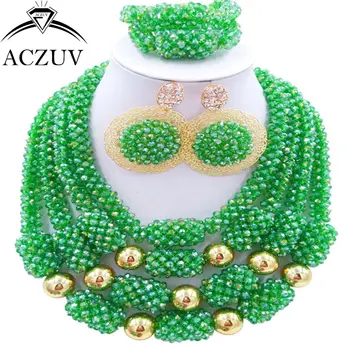 

ACZUV Latest Green AB African Beads Jewelry Set for Women Nigerian Necklace Wedding Accessories D4R001