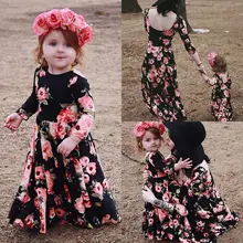 2018 arrival Family Matching Women Mother and Daughter Floral Dress Party Long Sleeve Summer Maxi Dresses mother and daughter clothes sexy family long sleeve women dresses for party and bandage dress a line prom dresses for women