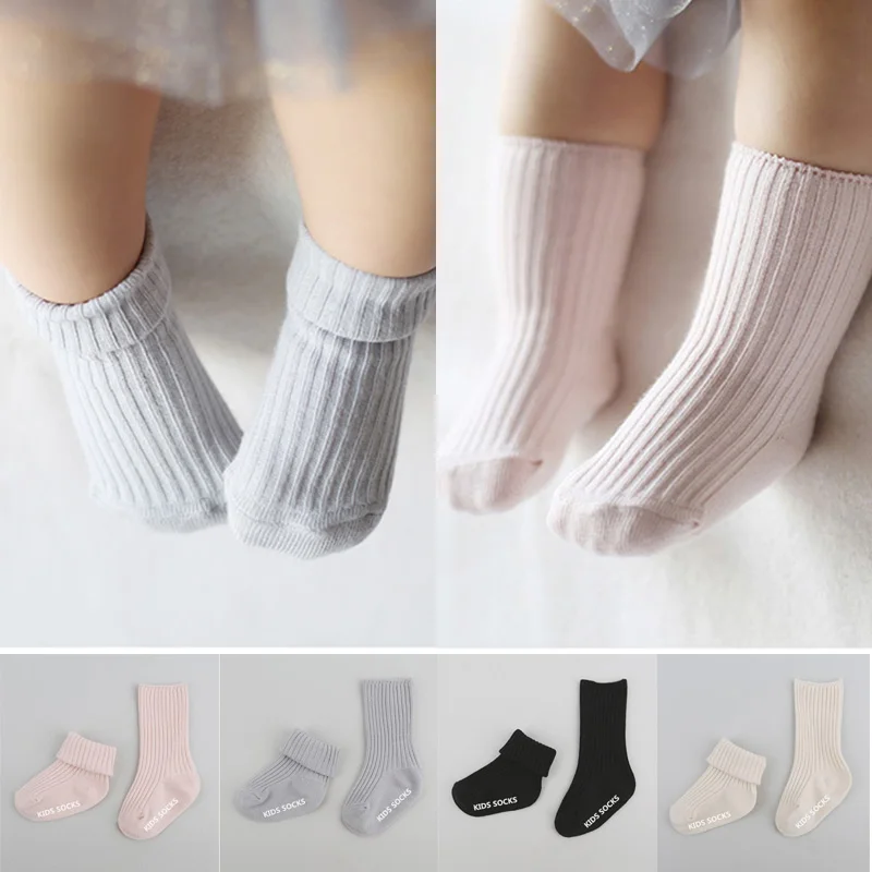 Однотонные хлопковые носки для маленьких девочек и мальчиков детские носки для новорожденных, теплые короткие весенне-зимние носки